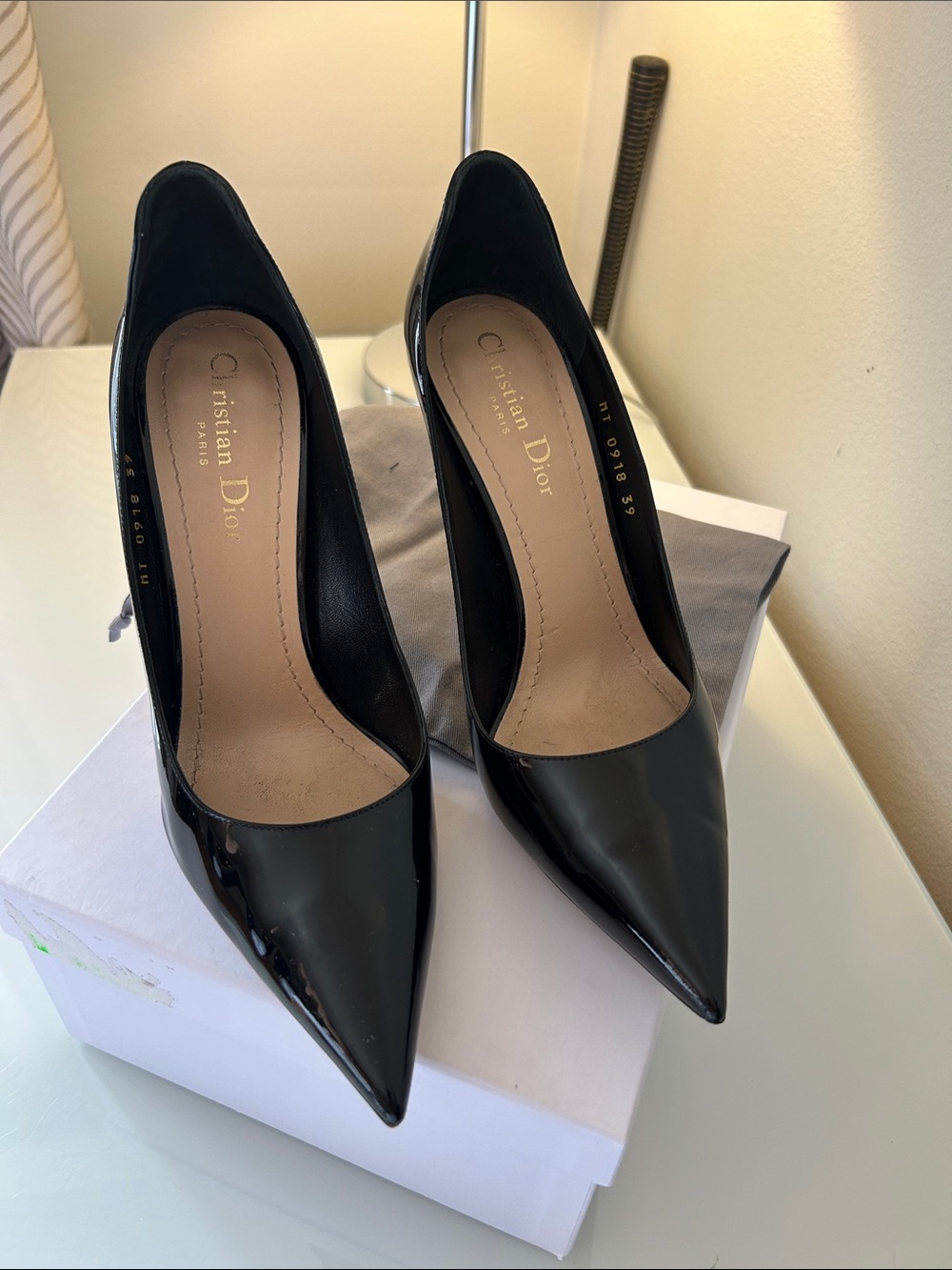 Dior Black Patent Pointed-Toe Pumps